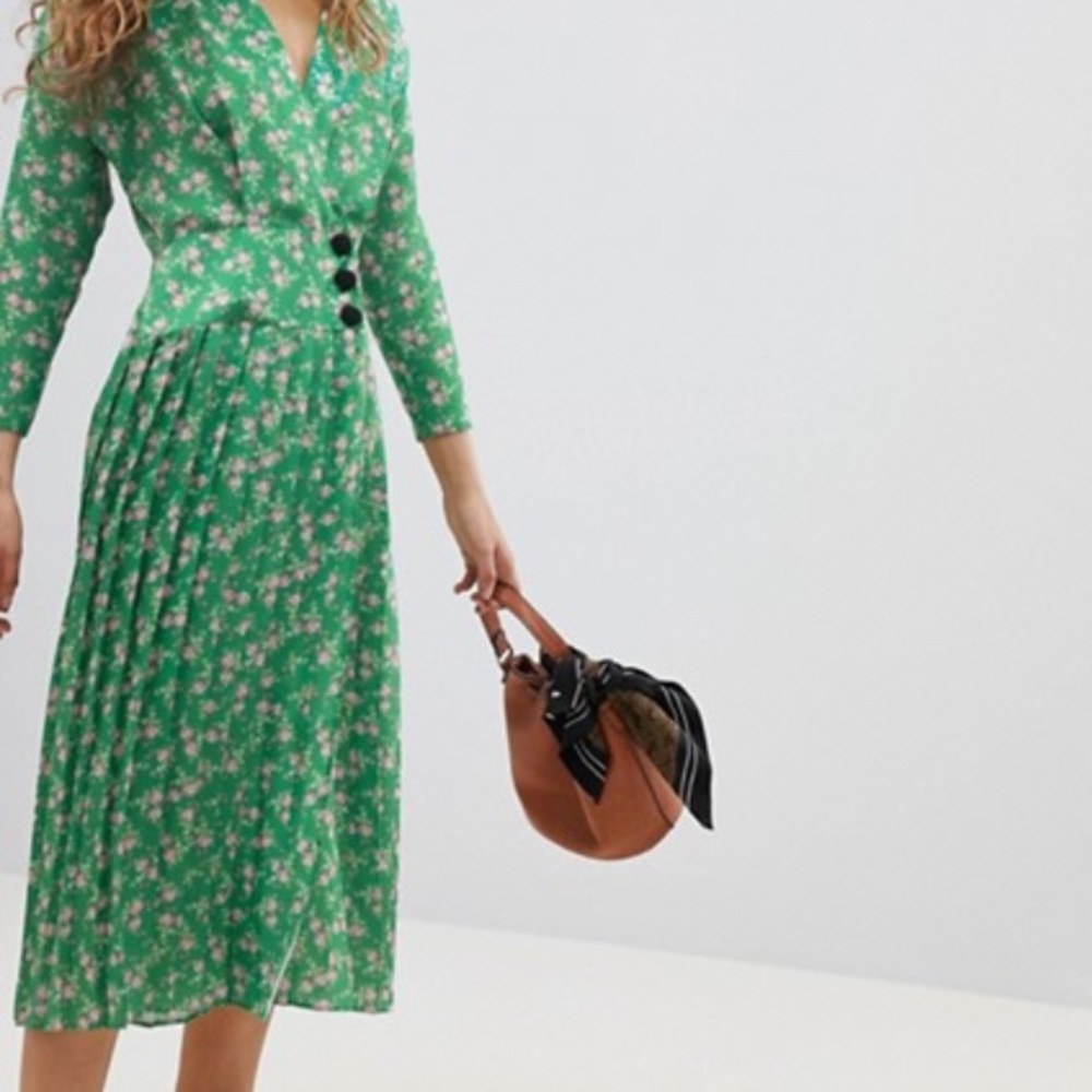 ASOS Green Floral Pleated Dress